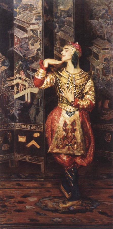 Vaslav Nijinsky dans la danse siamoise (Les Orientales) ou Le Baiser de l’Idole