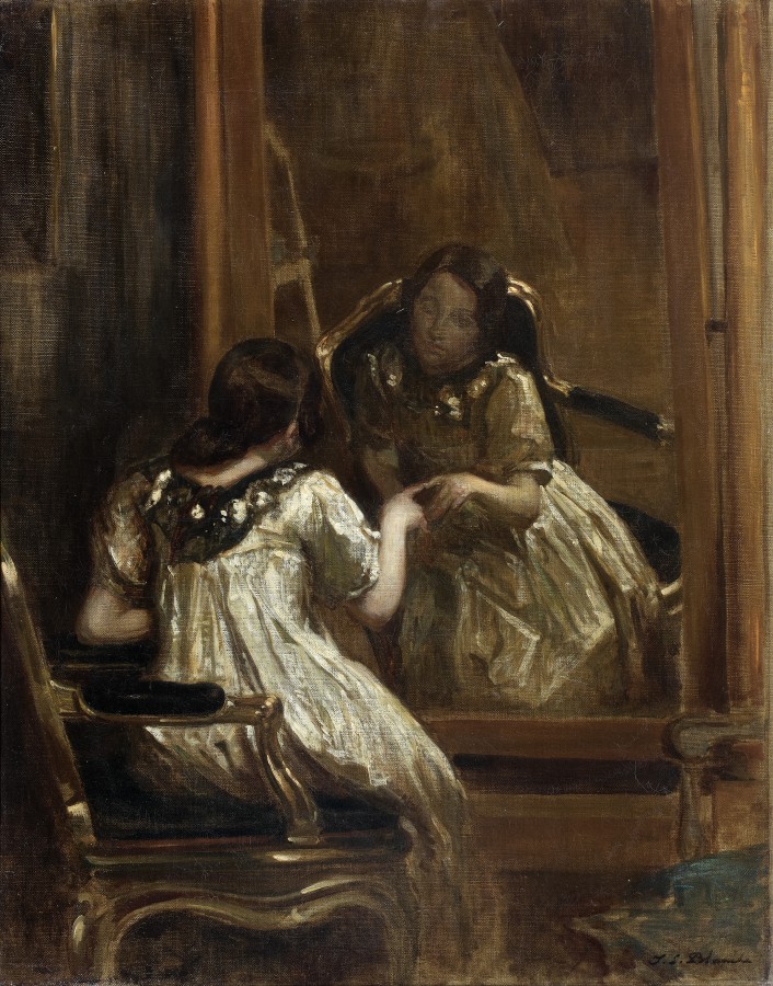 Désirée Manfred au miroir psyché