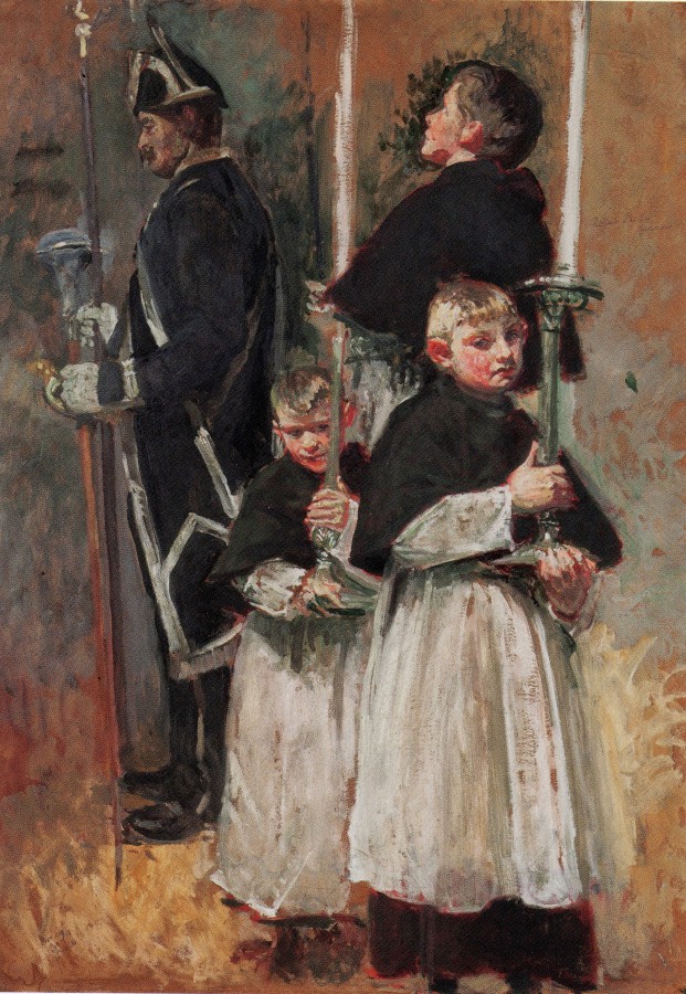 Etude pour le Mémorial d’Offranville : enfants de chœur et suisse, première étude