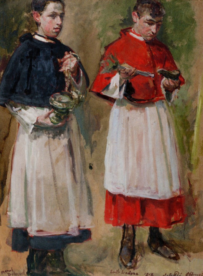 Etude pour le Mémorial d’Offranville : enfants de chœur, Marcel Durand, Emile Leclerc, deuxième étude