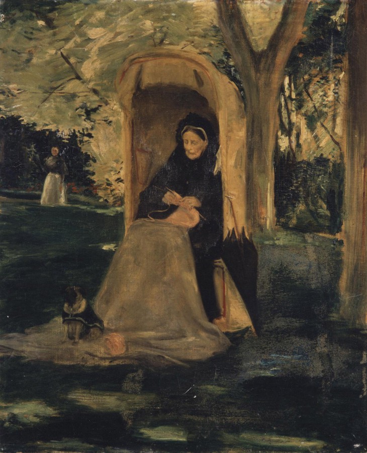 Madame Emile Blanche tricotant dans le jardin à Auteuil