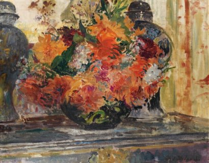 Bouquet de fleurs et vases chinois