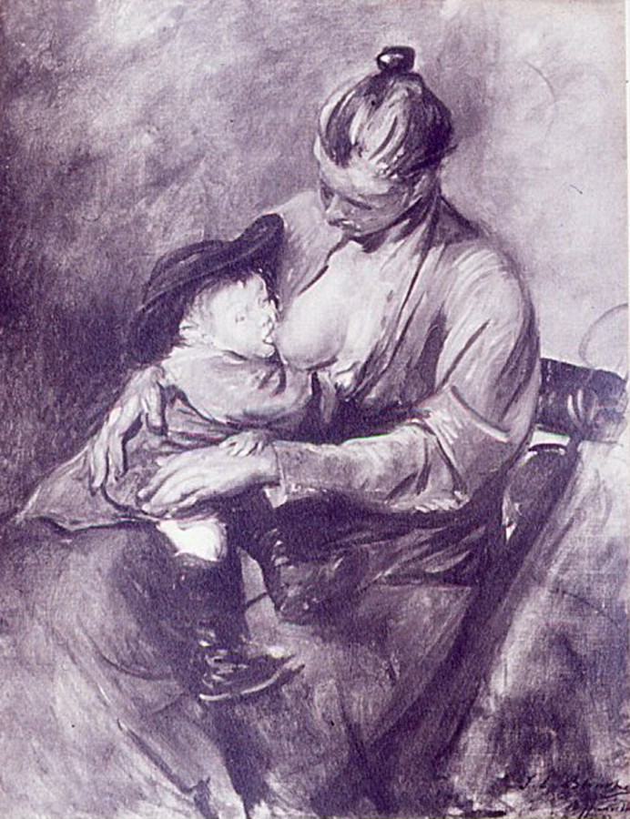 Jeanne Mulot allaitant son enfant