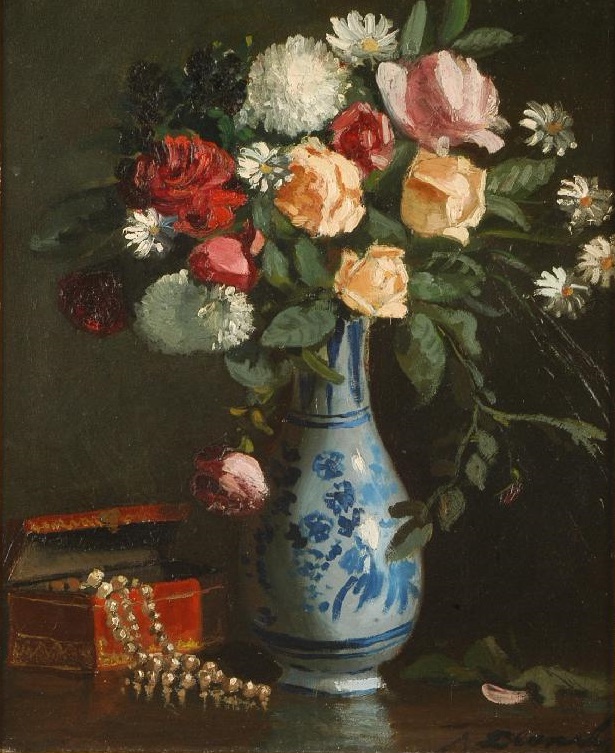 Fleurs et collier de perles